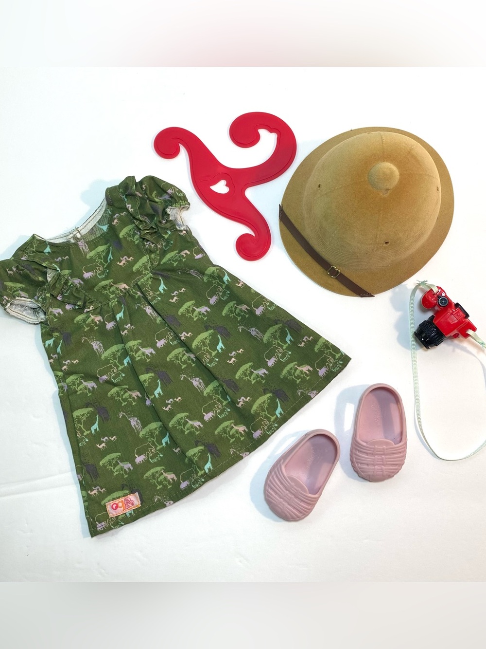 Our Generation 18” Doll Clothes Safari Travels Giraffe Dress Pith Hat Camera